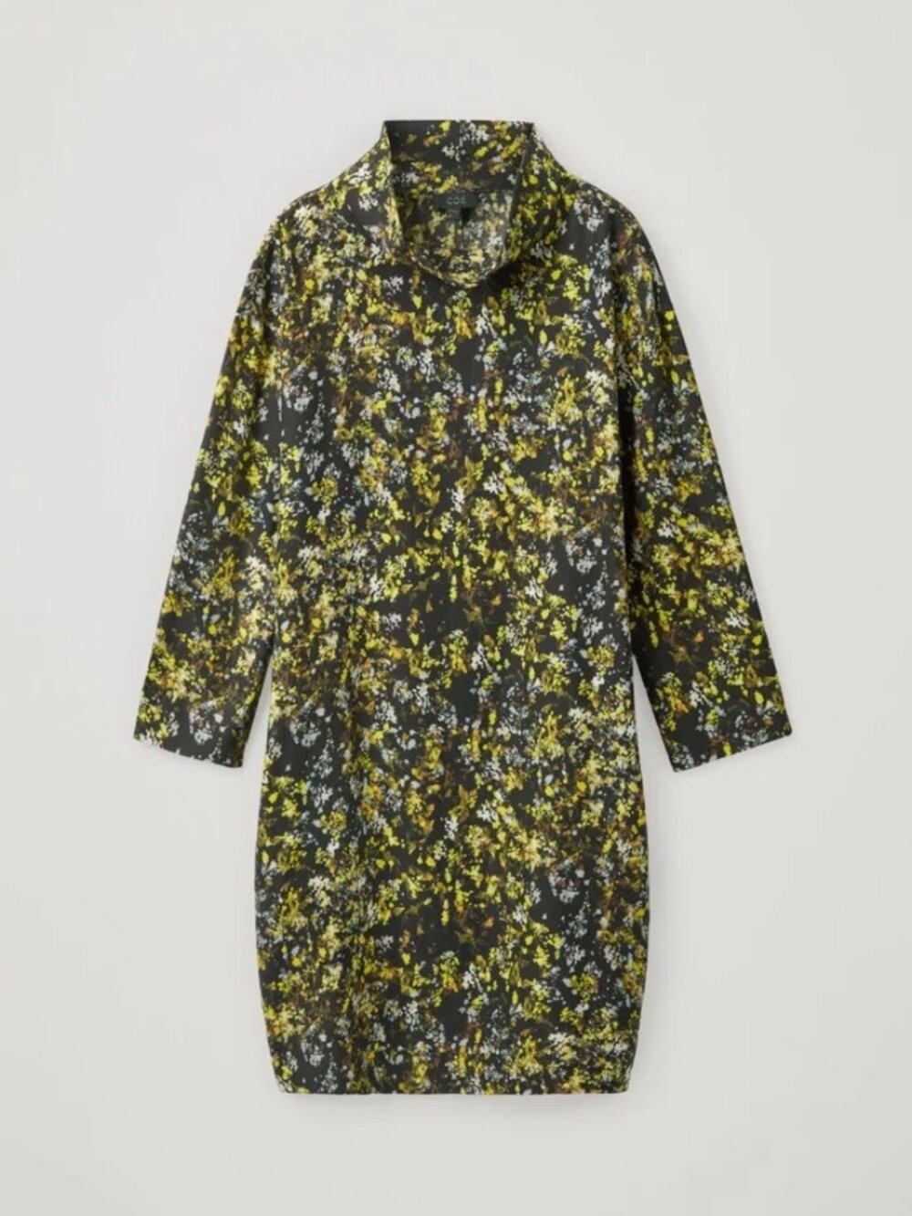 COS Long-Sleeved Folded Collar Dress - Yellow / grey / black size 10